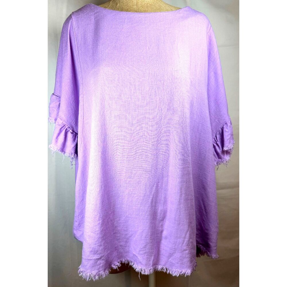 UMGEE Linen Blend Purple Fringe Butterfly Short Sleeve Top Womens 2XL